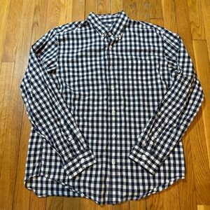 Men’s (L) J. Crew Navy and White Checkered Shirt